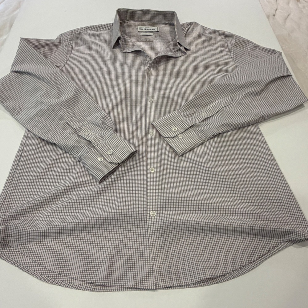 Mizzen+Main Leeward Dress Shirt XL Red Navy Blue Check Performance L-10000